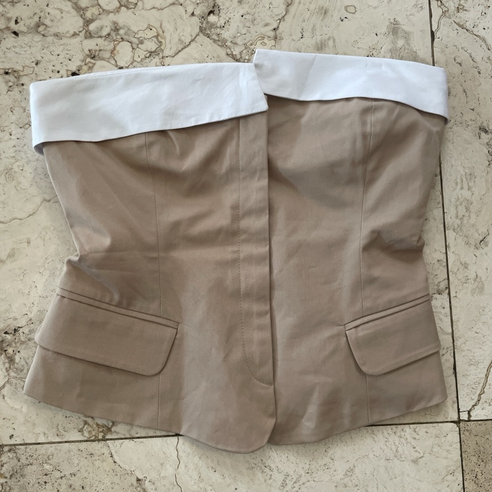 Zara Cream Strapless Top with White Detail